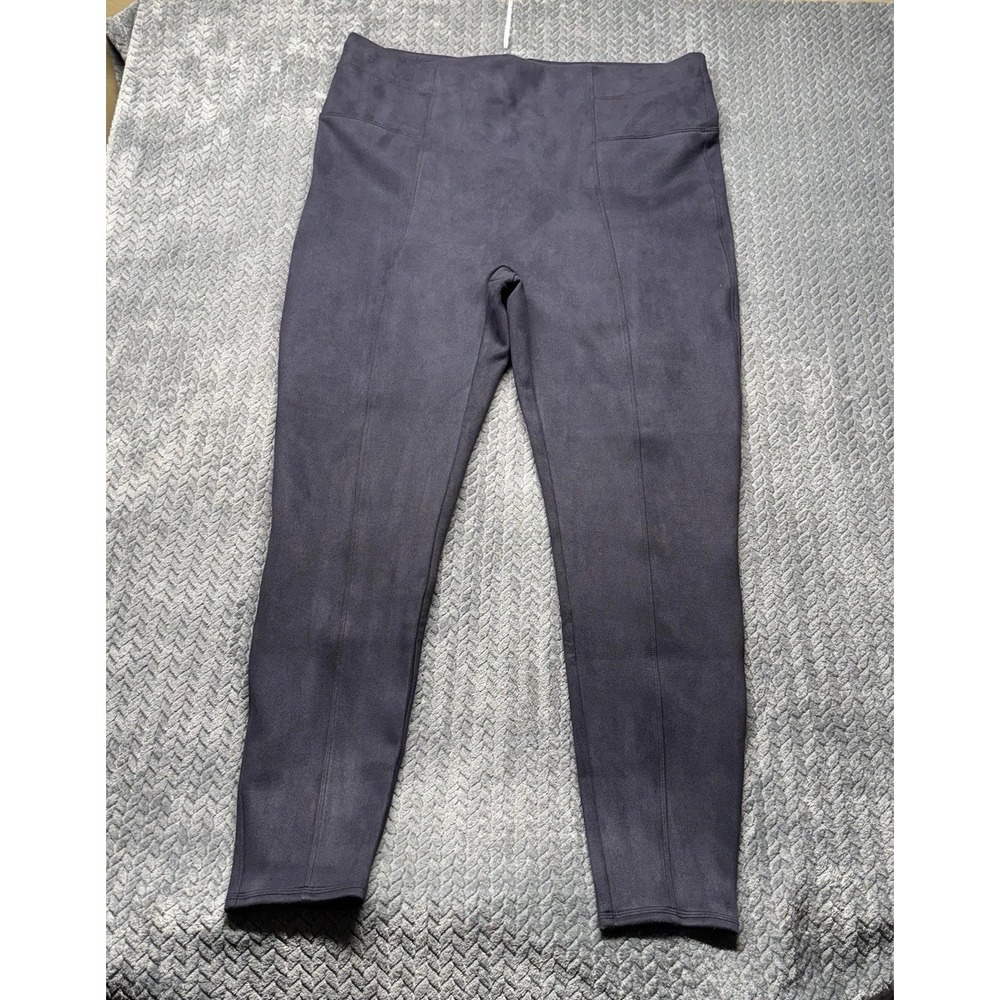 Spanx Faux Suede Leggings Women's 3X Navy Blue Pull-On High Rise Stretch Pants